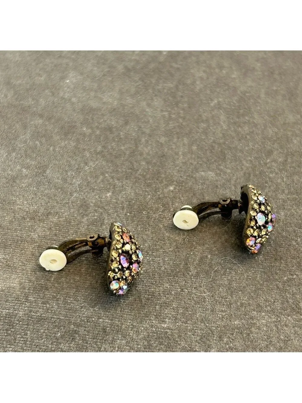 Vintage Amber Aurora borealis AB crystal rhinestone oval clip on earrings